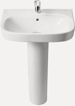 Изображение товара Раковина Roca Debba 60x48 с пьедесталом, фарфоровая, раковина для ванной, белая, полукруглая, со встроенным сливом-переливом