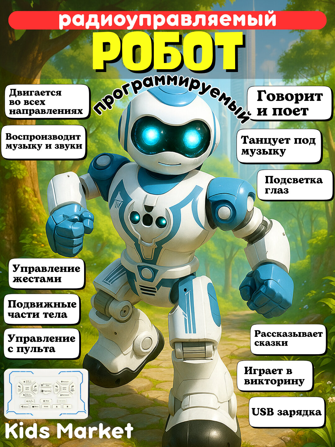 Радиоуправляемый робот, робот на пульте со звуком, интерактивная игрушка