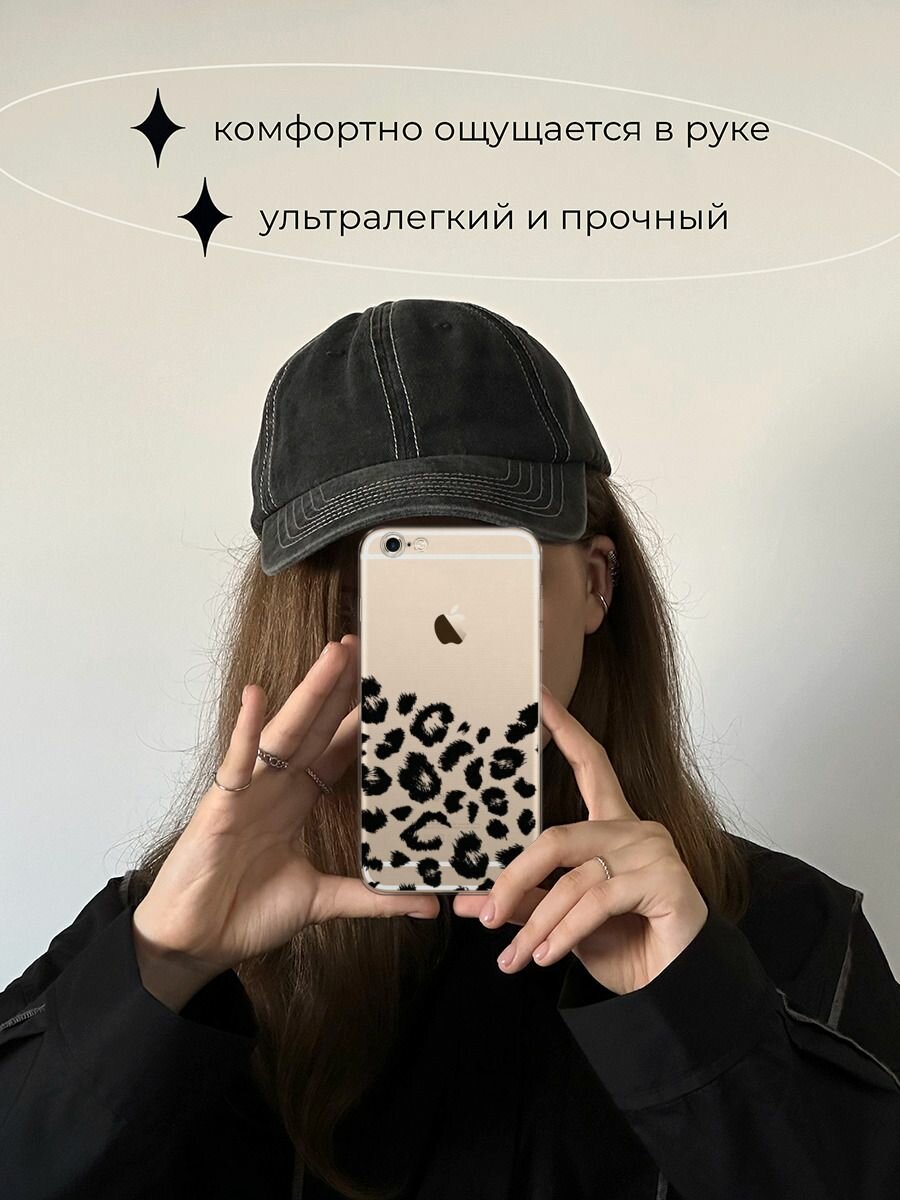 Чехол на Apple iPhone 6 Plus/6S Plus / Айфон 6 Плюс/Айфон 6С Плюс с принтом "Окрас леопарда фон черный", прозрачный — фото 1