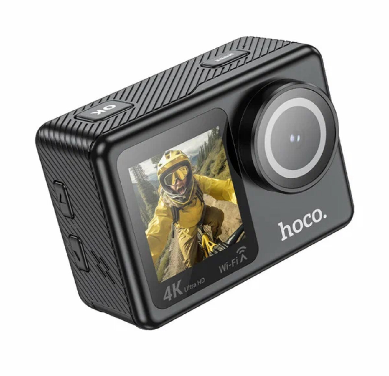 Экшн-камера Hoco DV101 4K (Wi-Fi, 2 экрана, аквабокс до 30 м, 900 мАч, черная)