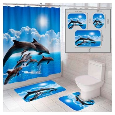 Комплект штора и 2 коврика для ванной комнаты "Океан-13"