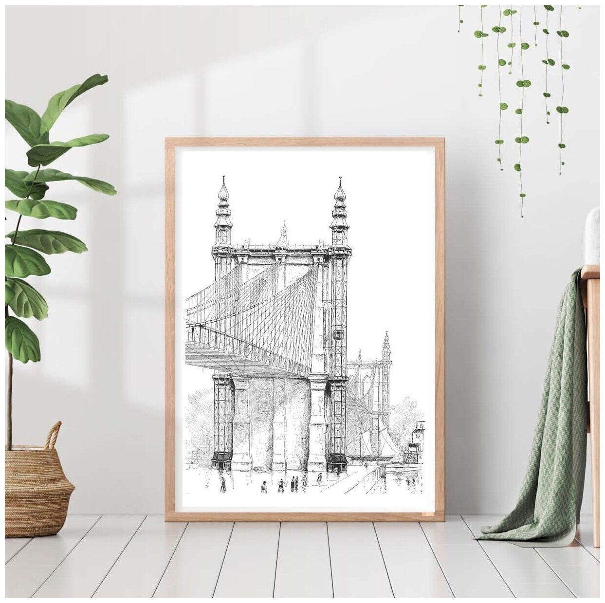 Постер без рамки "Архитектура Бруклинский мост" 30 на 40 в тубусе / Картина для интерьера / Плакат / Постер на стену / Интерьерные картины