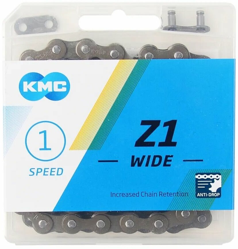 Цепь KMC Z1 Wide 112 звеньев 1 скорость (Цепь КМС Z1 WIDE, 1 ск, 1/2x1/8"Х112, в торг. уп, ZTB19239)