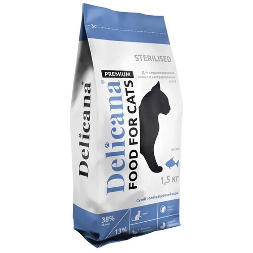 DELICANA Сух.д/кошек Каст/Стер Лосось 1,5кг