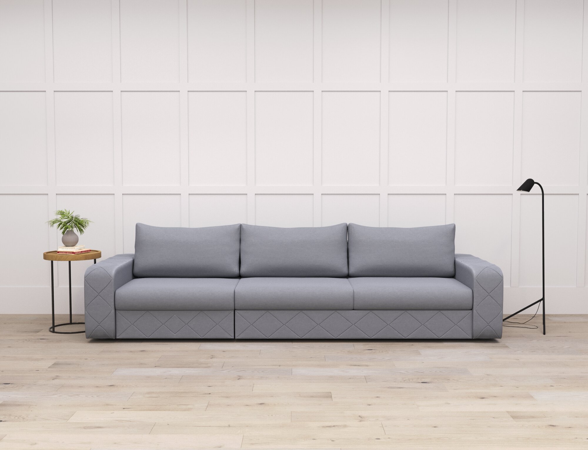 Прямой диван "Райли" с выдвижной оттоманкой 350x108x92 "нэндо" Velutto 32