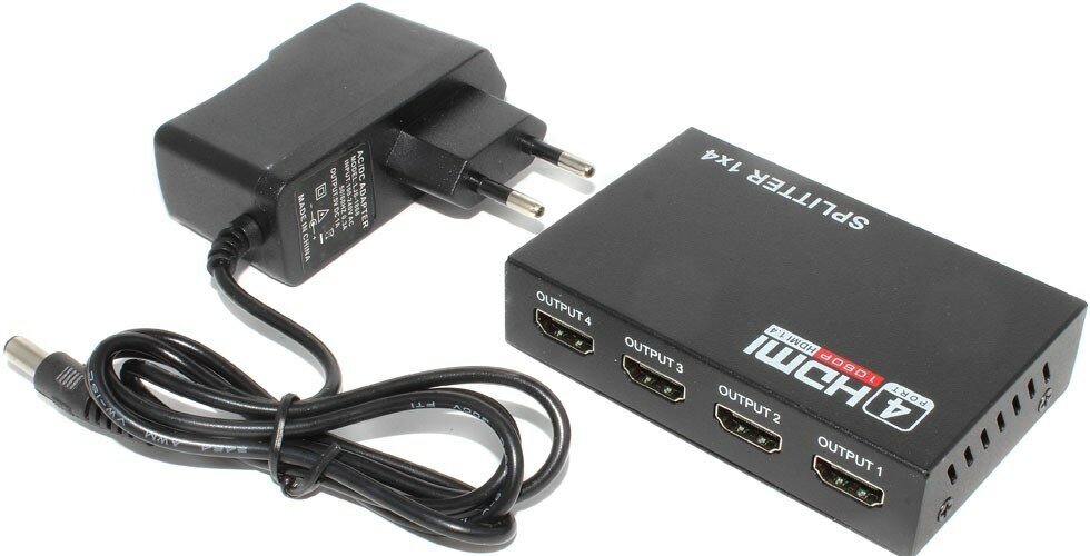 Разветвитель (делитель, сплиттер) HDMI, 1 вход 4 выхода, с питанием