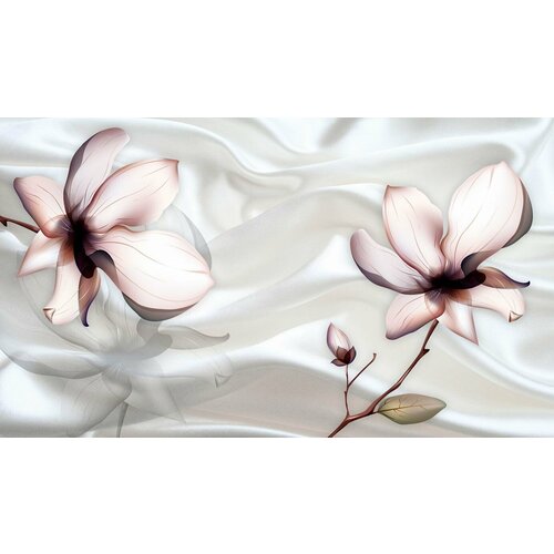 Моющиеся виниловые фотообои Прозрачный цветок на белом шелке, 450х260 см