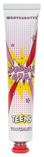 Зубная паста MontCarotte Bubble Gum, со вкусом жвачки, для детей и взрослых 7+, 50 мл, Монткаротт, Италия