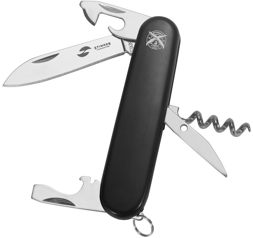 Нож перочинный Stinger, 90 мм, 10 функций, материал рукояти: АБС-пластик (чёрный), в блистере, FK-K5018-5PB
