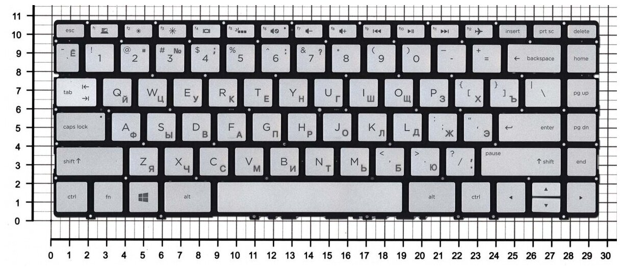 Клавиатура для ноутбука HP Envy 13-AD Русская серебристая с подсветкой