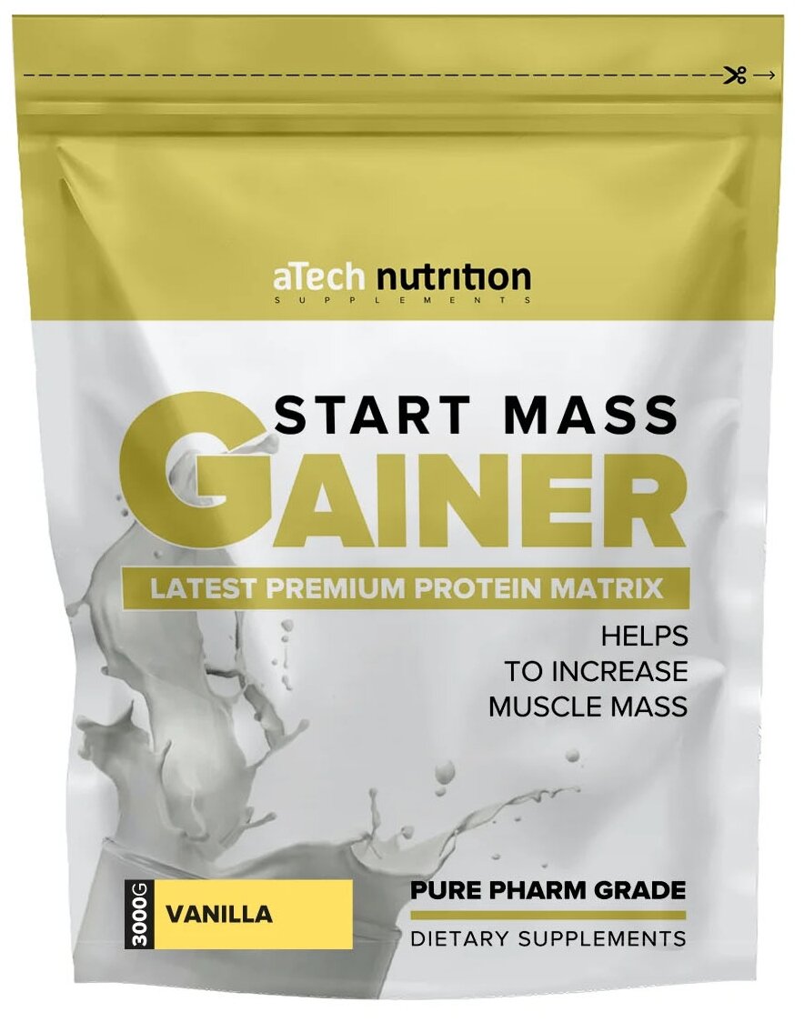 Гейнер aTech Nutrition Gainer Start Mass (3 кг), 3000 г., ваниль