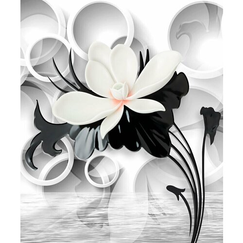 Моющиеся виниловые фотообои Цветы у воды черно-белое 3D, 200х240 см