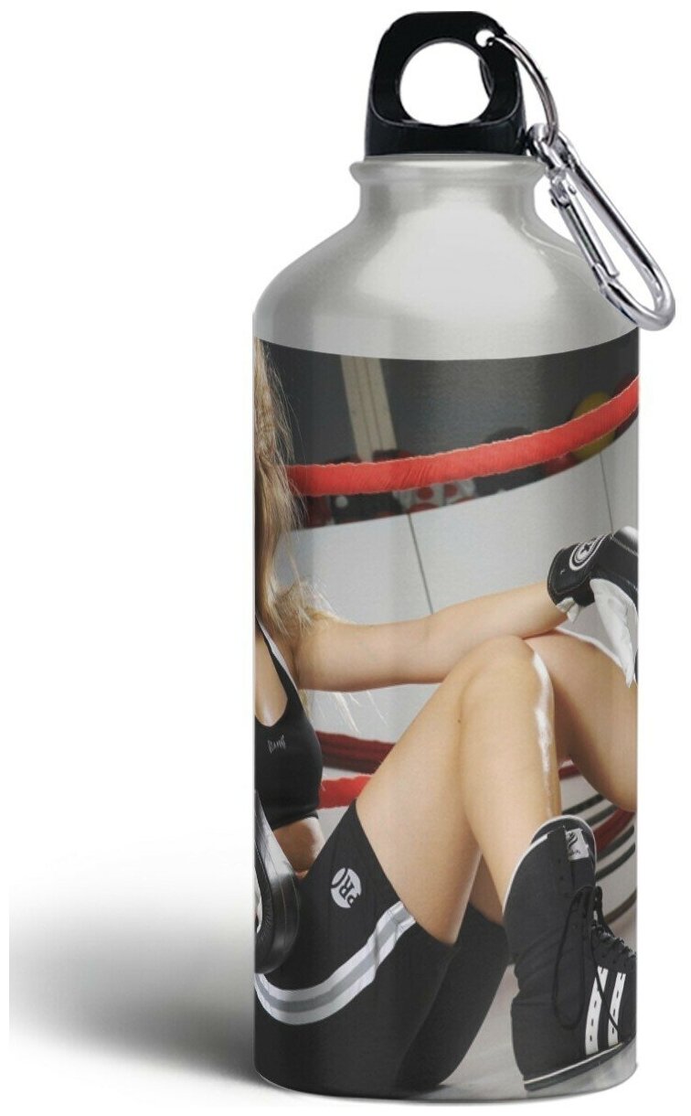 Бутылка спортивная, туристическая фляга с карабином Спорт бокс девушка - 251