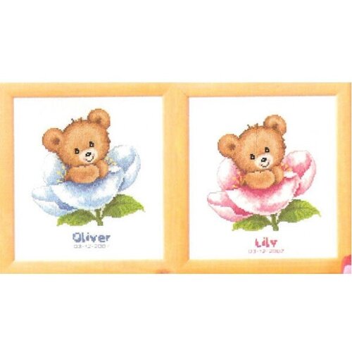 2002 70779 к рождению девочки girl birth sampler 2002/70042 Teddy Flower Birth Record