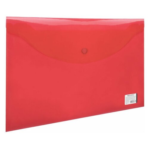 Папка-конверт с кнопкой BRAUBERG А4 до 100 листов прозрачная красная 0 15 мм, 30 шт