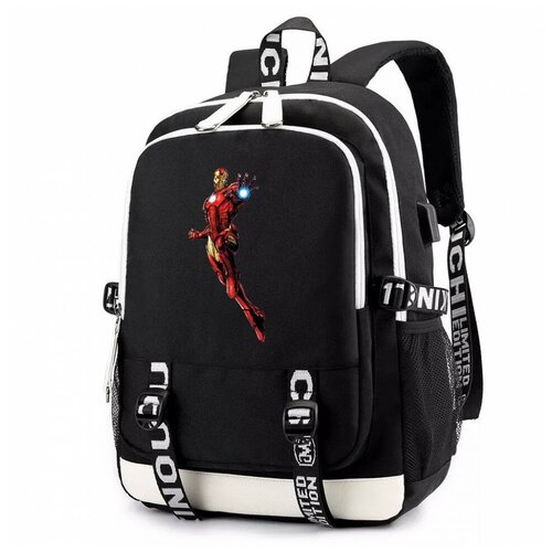 Рюкзак Железный человек (Iron man) черный с USB-портом №4 рюкзак iron man железный человек синий с usb портом 1