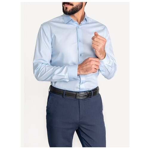 фото Рубашка мужская длинный рукав greg 210/139/1274/zv_gb, приталенный силуэт / slim fit, цвет голубой, рост 174-184, размер ворота 39