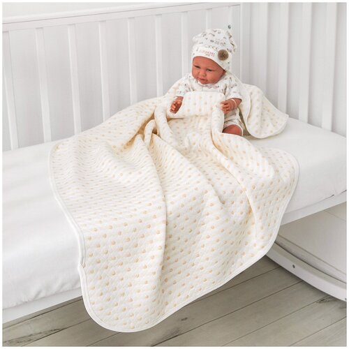 Плед детский теплый хлопковый двухсторонний для новорожденных и малыша 100х118 утепленный на выписку для мальчика, для девочки /Покрывало на кровать/Одеяло в кроватку, коляску Baby nice