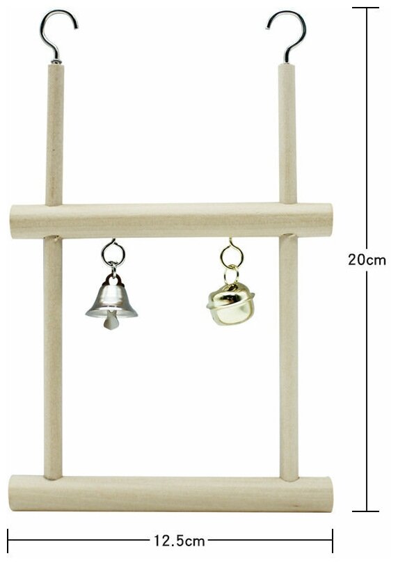 TRIXIE Игрушка для птиц Качели деревянные двойные с колокольчиком и бубенчиком 12,5*20см - фотография № 3