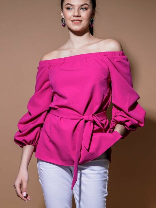 Блуза  ZSH, повседневный стиль, оверсайз, длинный рукав, однотонная, размер 50, фиолетовый, фуксия