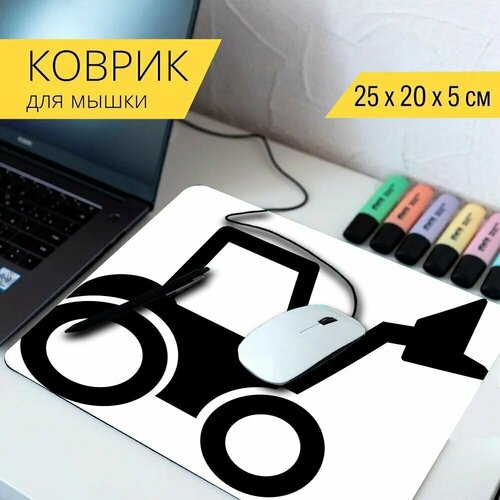 Коврик для мыши с принтом Колесо, погрузчик, трактор 25x20см.