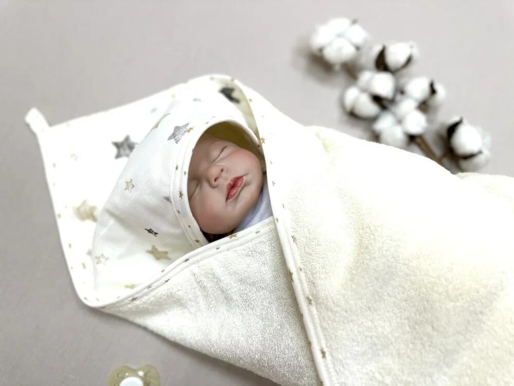 Полотенце с уголком для купания новорожденного 100х120 см "Буль-Буль-2"