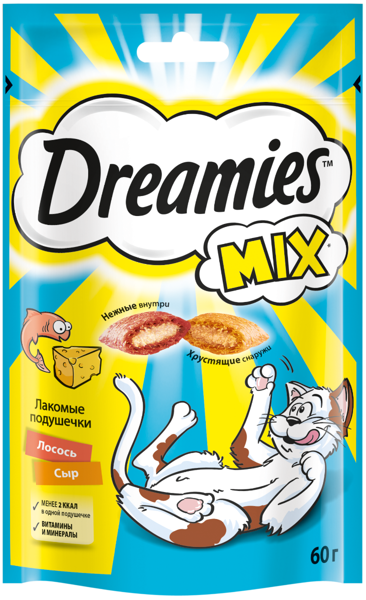 Лакомство Dreamies MIX для взрослых кошек, с лососем и сыром