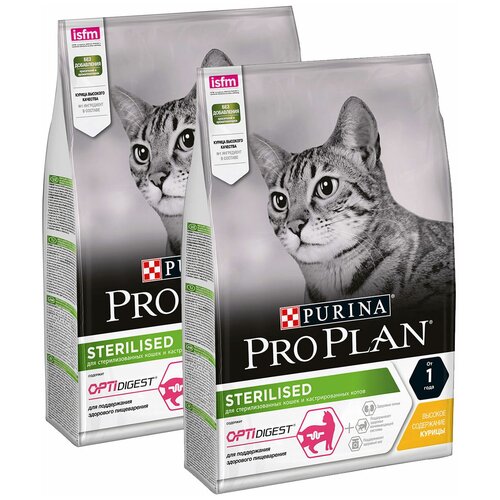 PURINA PRO PLAN CAT OPTIDIGEST STERILISED CHICKEN для взрослых кастрированных/стерилизованных кошек с чувствительным пищеварением курица (3 + 3 кг) сухой корм hill s science plan для молодых стерилизованных кошек и кастрированных котов с курицей 3 кг