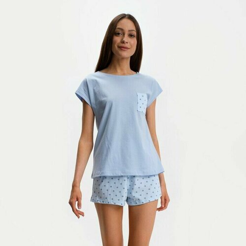 пижама женская шорты футболка хлопок р 52 Пижама , размер 48/50, голубой
