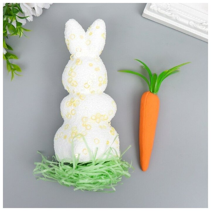 Декор "Кролик в посыпке с морковкой и травкой" набор 15 см - фотография № 3