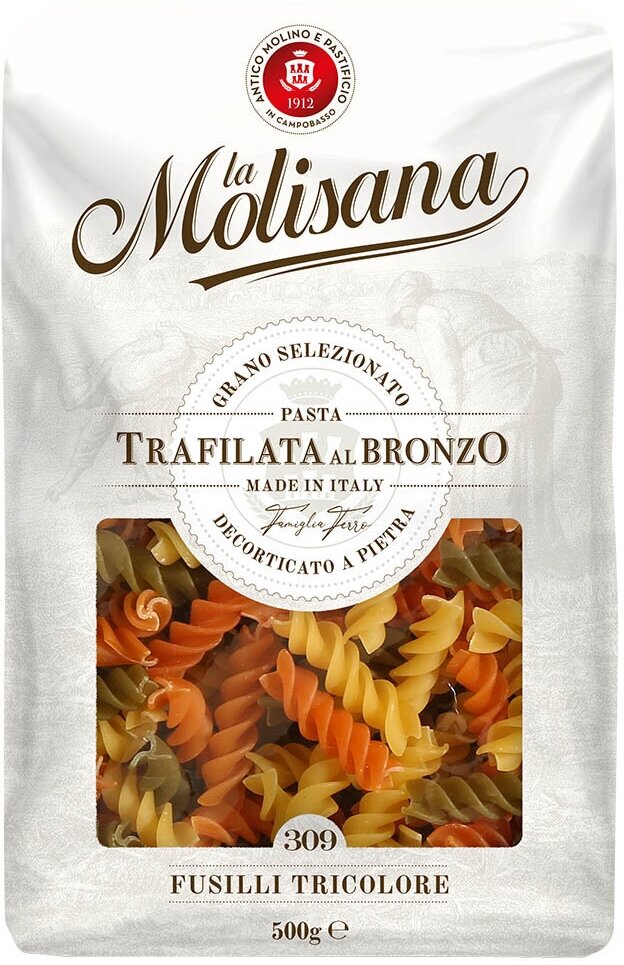 Макароны La Molisana FUSILLI Спиральки с добавлением томатов и шпинат №309, 500 г