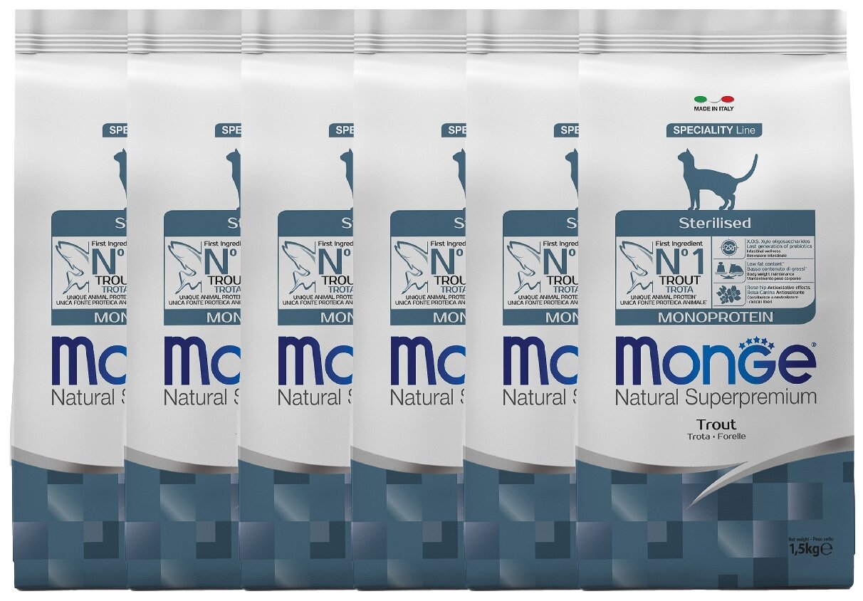 Monge Cat Monoprotein Sterilised Trout корм для стерилизованных кошек с форелью 1,5 кг х 6 шт.