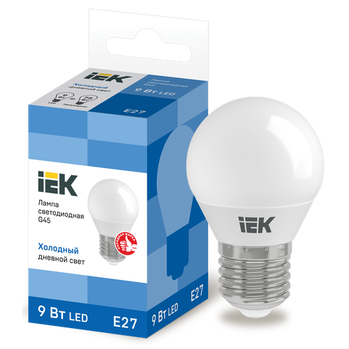 Лампа светодиодная IEK ECO шар 6500K, E27, G45, 9 Вт, 6500 К