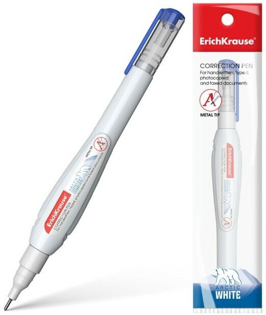 Ручка-корректор 10 мл, Erich Krause ARCTIC WHITE, с металлическим наконечником, в пакетике