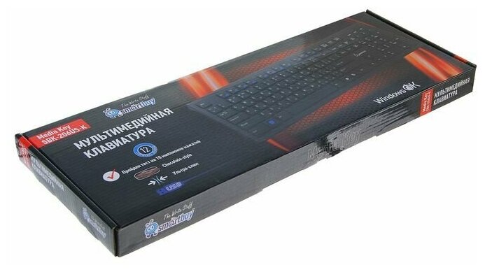 Клавиатура Smartbuy 206 Slim, проводная, мембранная, 104 клавиши, USB, чёрная