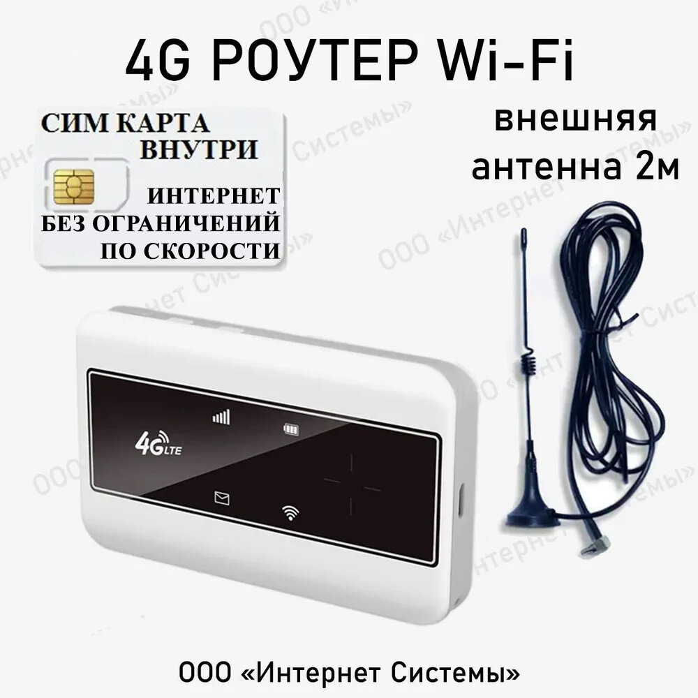 WIFI модем 4G С СИМ картой В подарок! С дополнительной внешней антенной В комплекте! Мобильный переносной С АКБ 2100MAH 8 часов без подзарядки.