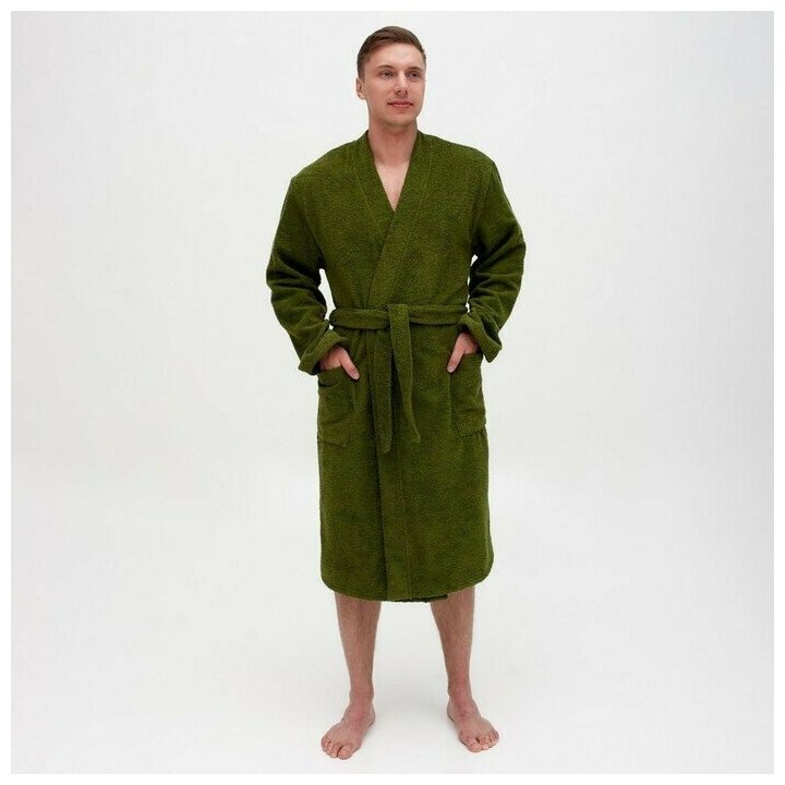 фото Халат махровый Экономь и Я, мужской размер 56-58 цвет хаки, 100% хлопок с AIRO, 320 г/м2