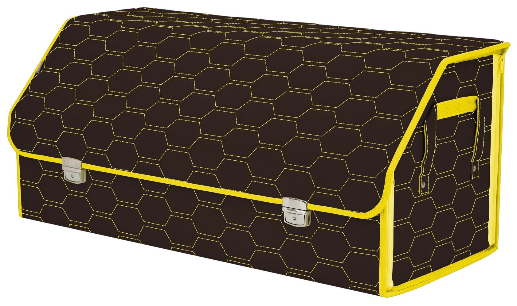 Органайзер-саквояж в багажник "Союз Премиум" (размер XXL). Цвет: коричневый с желтой прострочкой Соты.