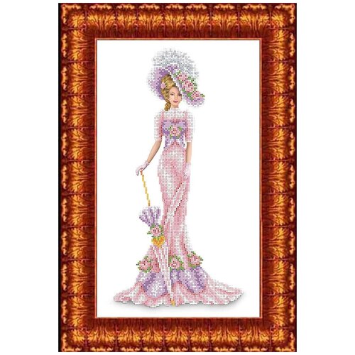 фото Набор для вышивания бисером каролинка арт. кблн-3014(ч) дама в розовом 23,7х39 см