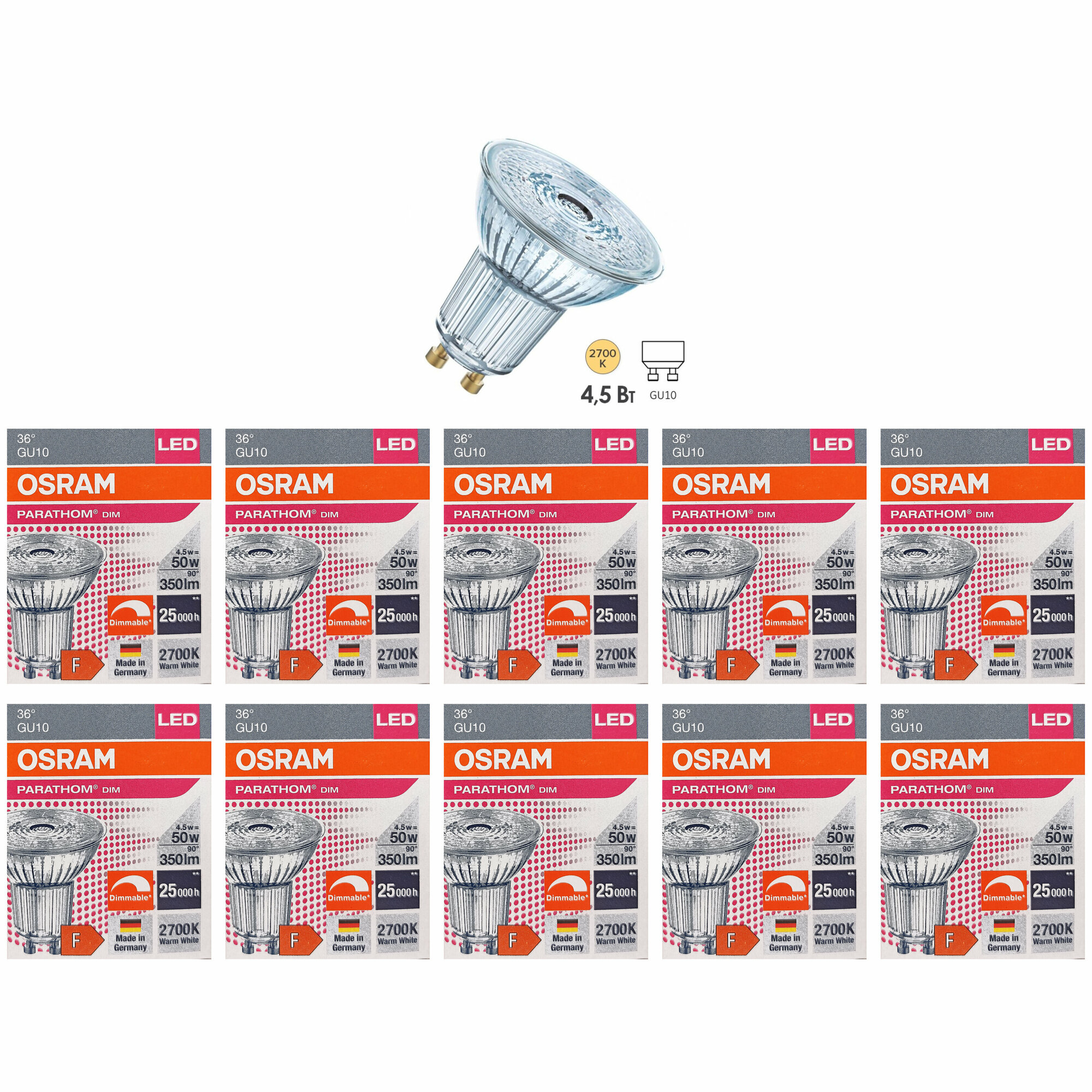 Светодиодная лампа Osram new PARATHOM DIM Spot PAR16 GL 50 dim 4,5W/927