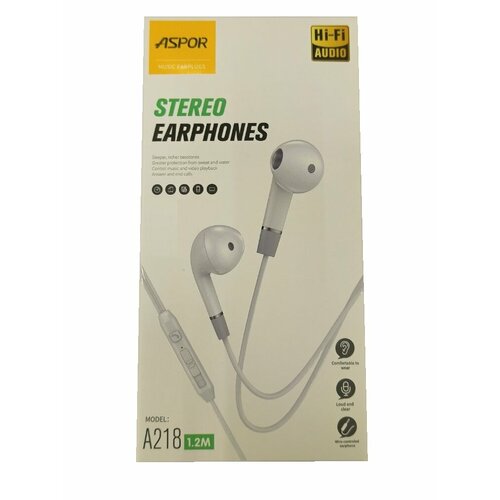 Проводные наушники-гарнитура Aspor A218 Белый 39000₽