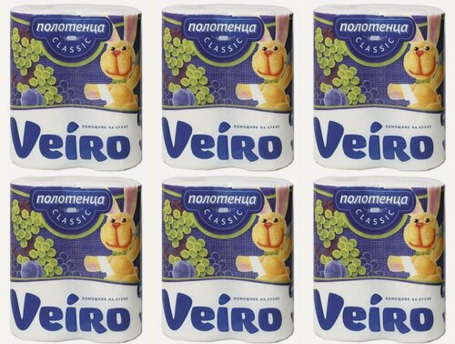 Изображение товара Veiro Бумажные полотенца 2-х слойные 2 рулона Classic , 6 уп/