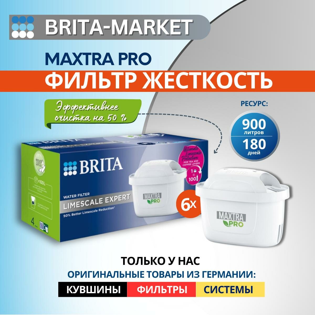 Картридж сменный фильтр для воды Брита BRITA MAXTRA+ Жесткость 6 шт.