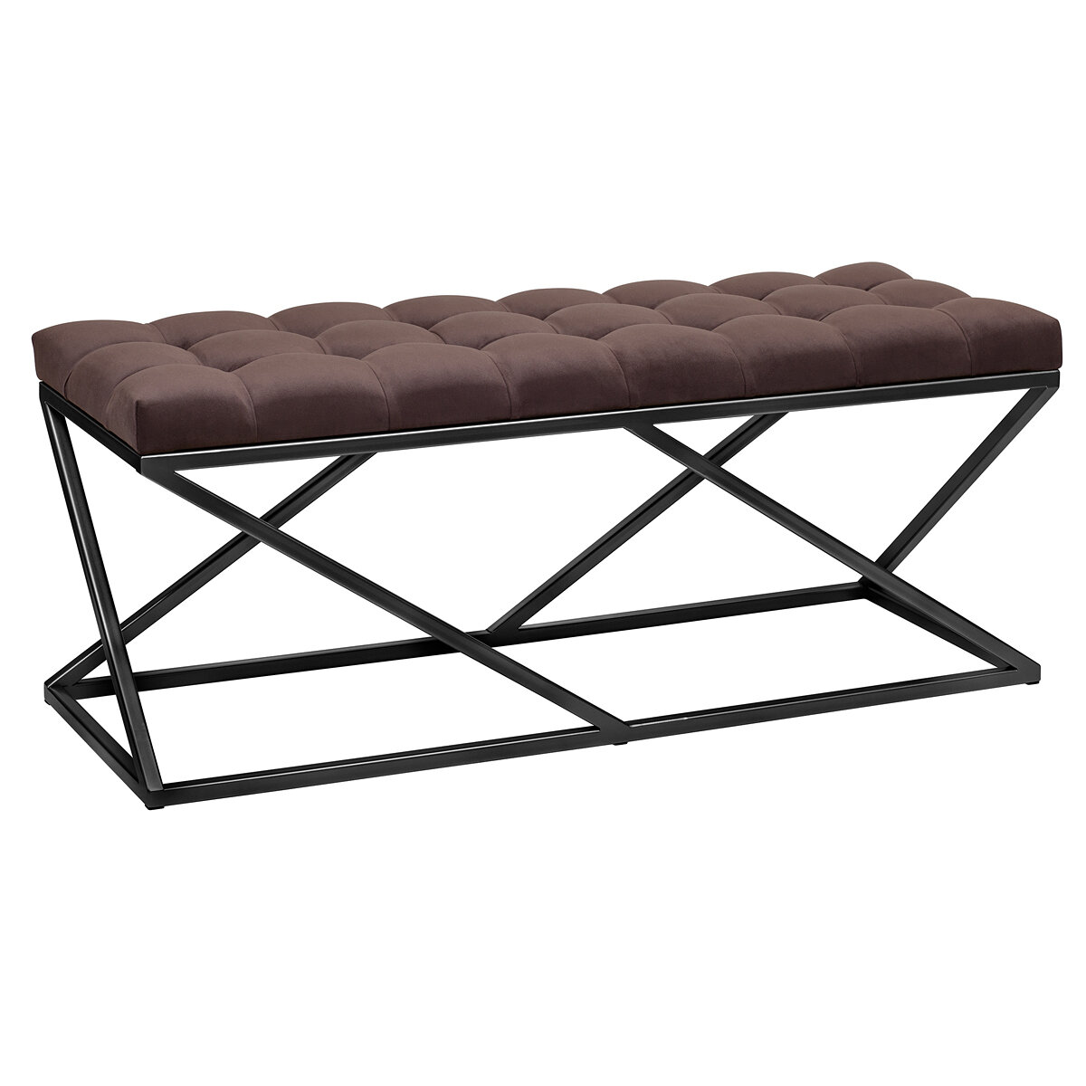 Банкетка в прихожую, спальню GREENWEEN ZUMA, черный каркас, сидение велюр цвет Kashtan, каретная стежка, 1100х400х450, GW-ZUMA-KS-110B-K
