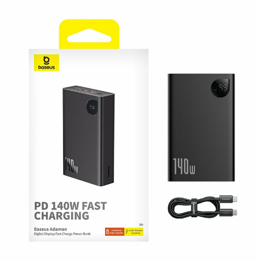 Внешний аккумулятор Baseus Adaman Digital Display Fast Charge Power Bank 24000mAh 140W (P10021508113-00) с кабелем — фото 1