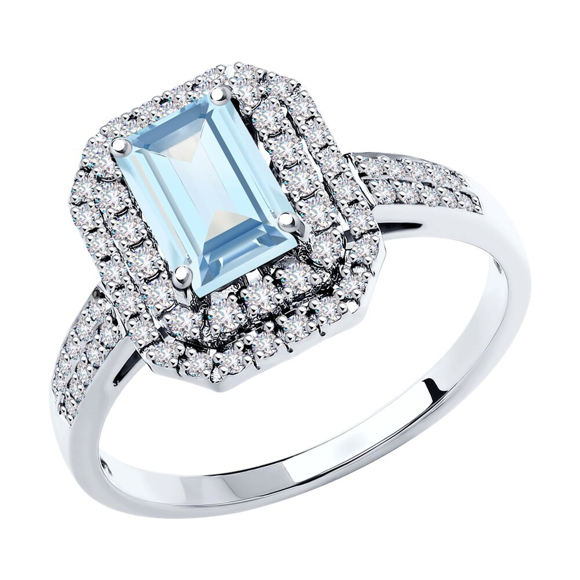 Кольцо, белое золото, 585 проба, бриллиант, аквамарин