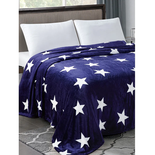 Плед Флисовый Синий звезды покрывало Плед на кровать мягкий плед 180х200 см