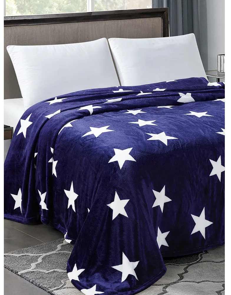 Плед Флисовый Синий звезды покрывало Плед на кровать мягкий плед 180х200 см - фотография № 1