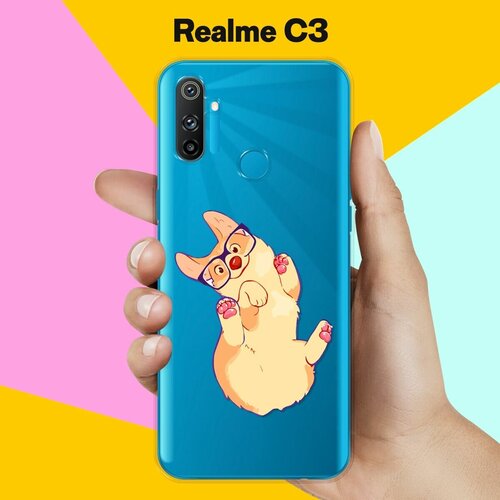 Силиконовый чехол на realme C3 Корги в очках / для Реалми Ц3 силиконовый чехол на realme c3 гепард в очках для реалми ц3