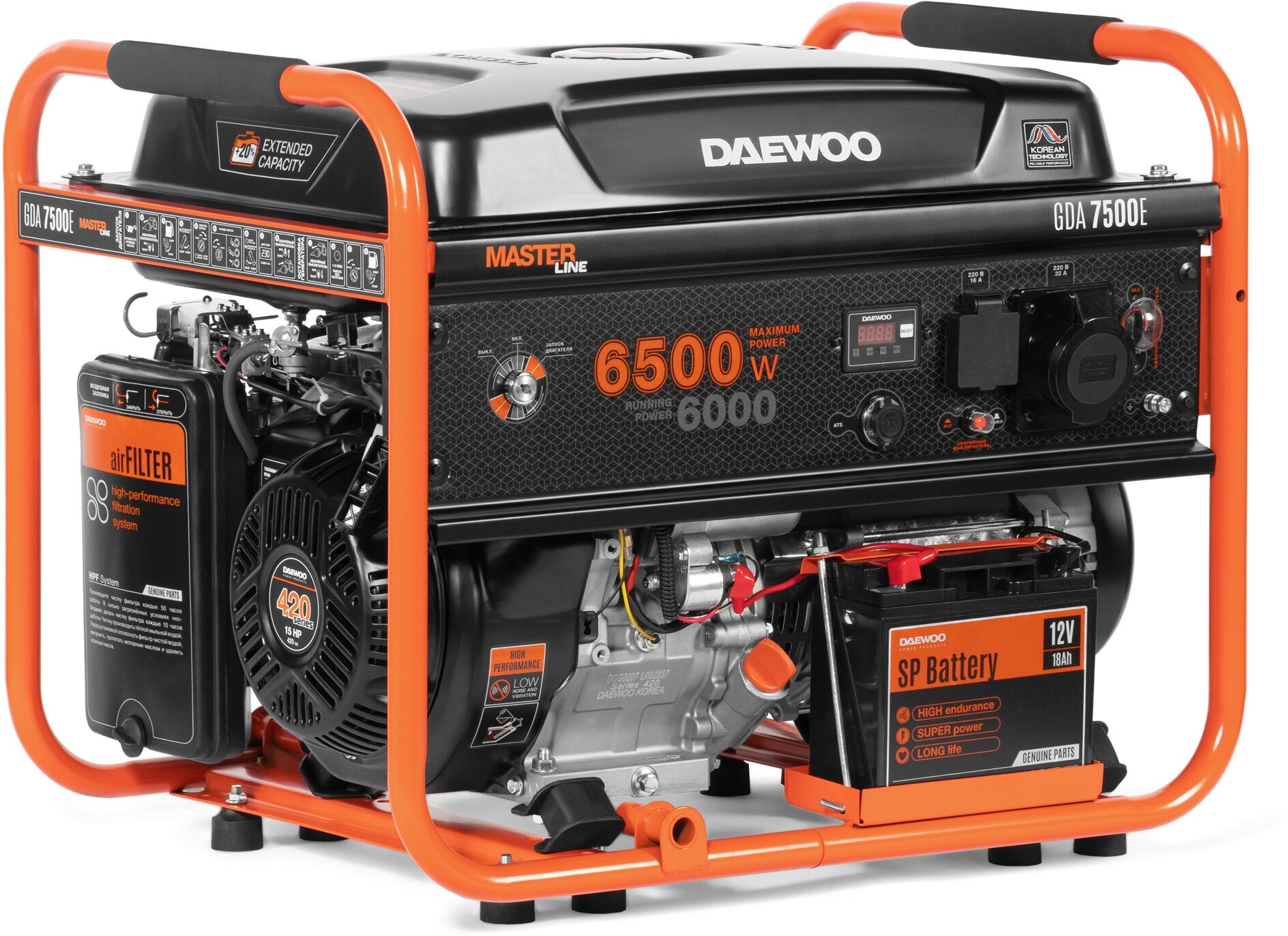 Бензиновый генератор Daewoo Power Products GDA 7500E, (6500 Вт)